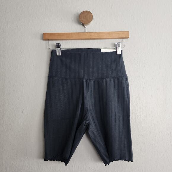 NEW Aerie Offline Black Ribbed High Waisted Go Bike Shorts - Picture 1 of 10